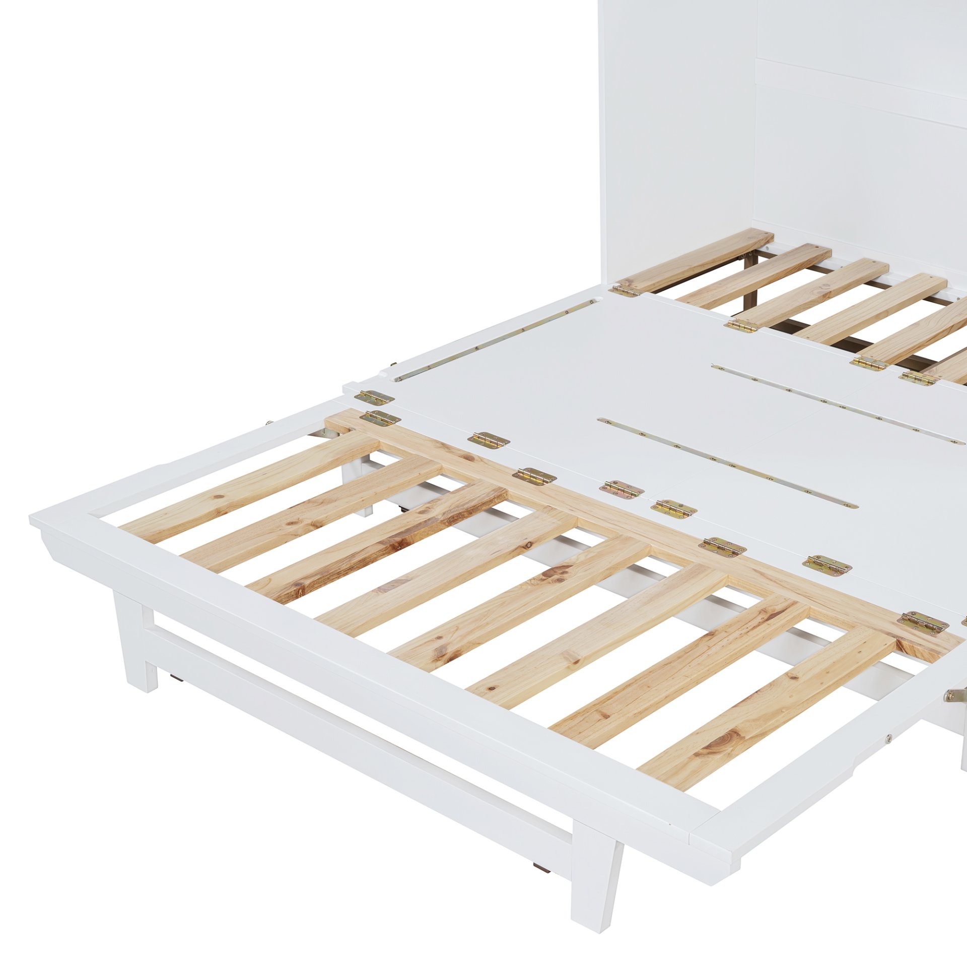 Queen Size Murphy Bed With Iron Legs, Modern Design - White - Image 12