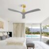 Indoor Ceiling Fan Without Light 3 Solid Wood Blades Remote Control Reversible Dc Motor - Gold - Image 6