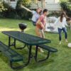 6 Ft. Rectangular Outdoor Steel Picnic Table With Umbrella Pole - Green - Image 2