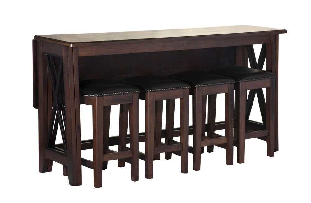 Drop Leaf Table With 4 Stools - Dark Brown - Image 4