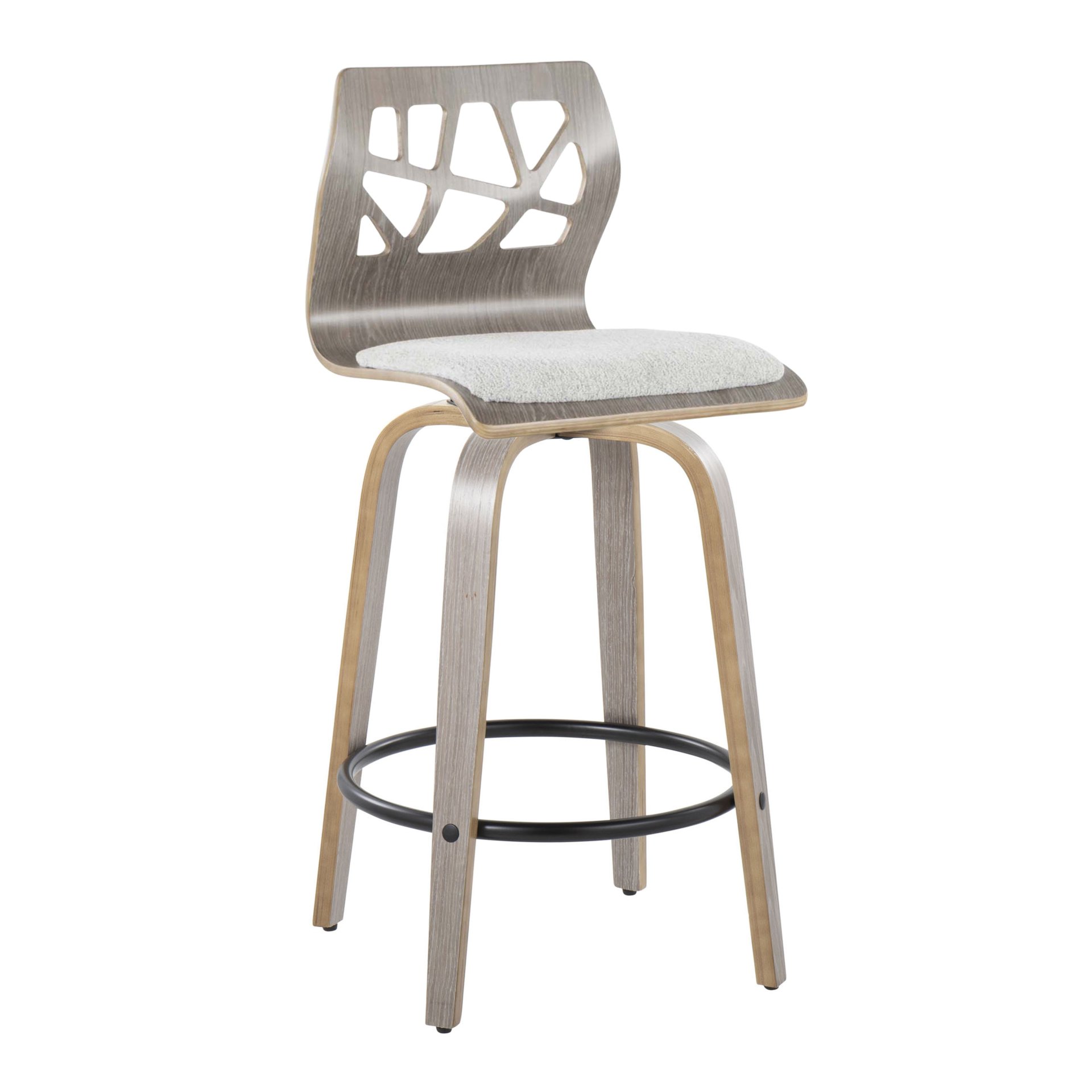Folia - Contemporary Fixed Height Counter Stool With Swivel With Round Footrest (Set of 2) - Light Gray - Image 2