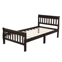 Twin Platform Bed, Mattress Foundation Sleigh Bed With Headboard, Footboard, Slat Support - Espresso