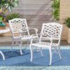 Unravel - Outdoor Arm Chair With Scroll Design And Floral Accents (Set of 2) - White - Image 2