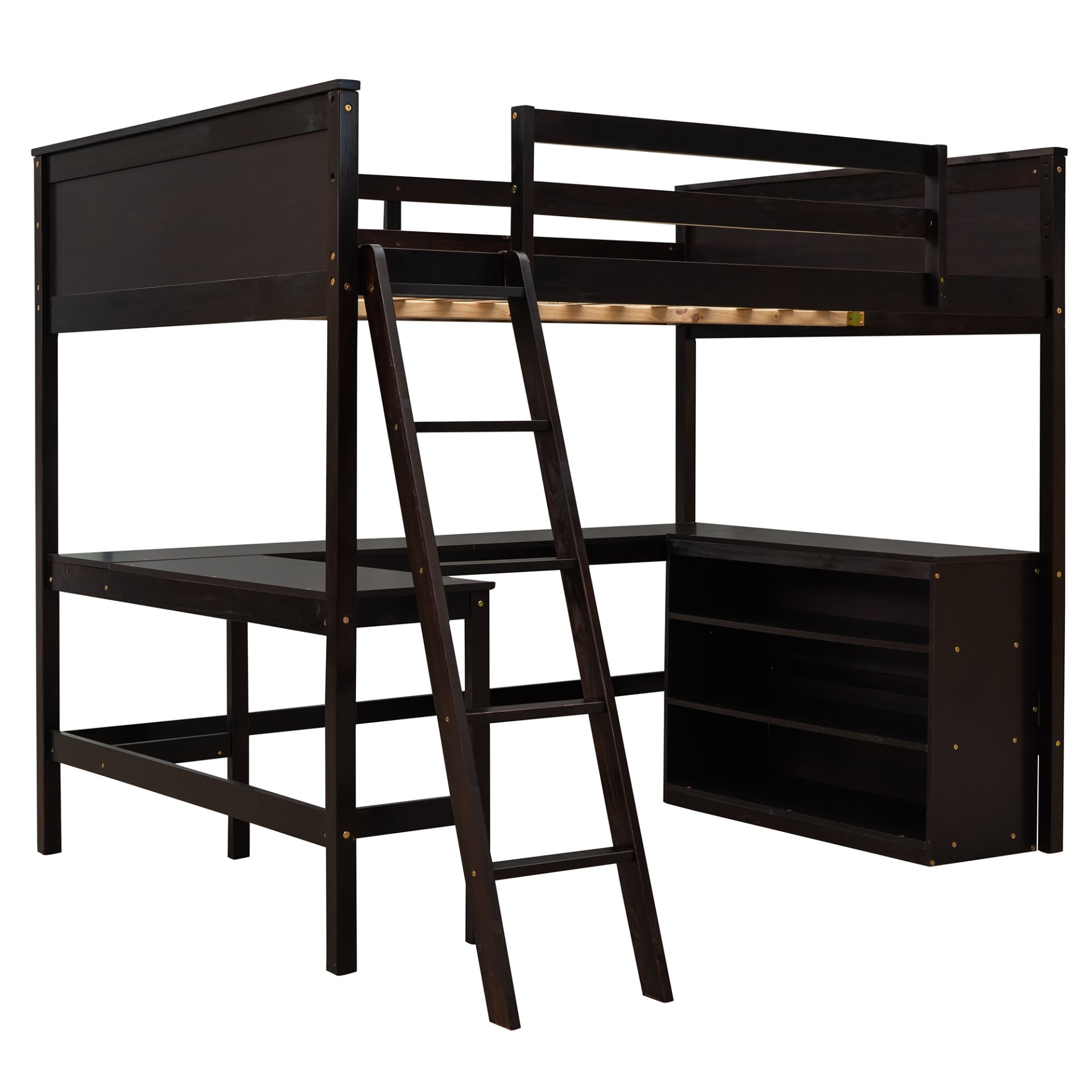 Full Size Loft Bed With Shelves With Desk - Espresso - Image 8