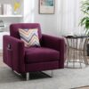 Victoria - Linen Fabric Armchair With Metal Legs, Side Pockets, And Pillow - Purple - Image 5