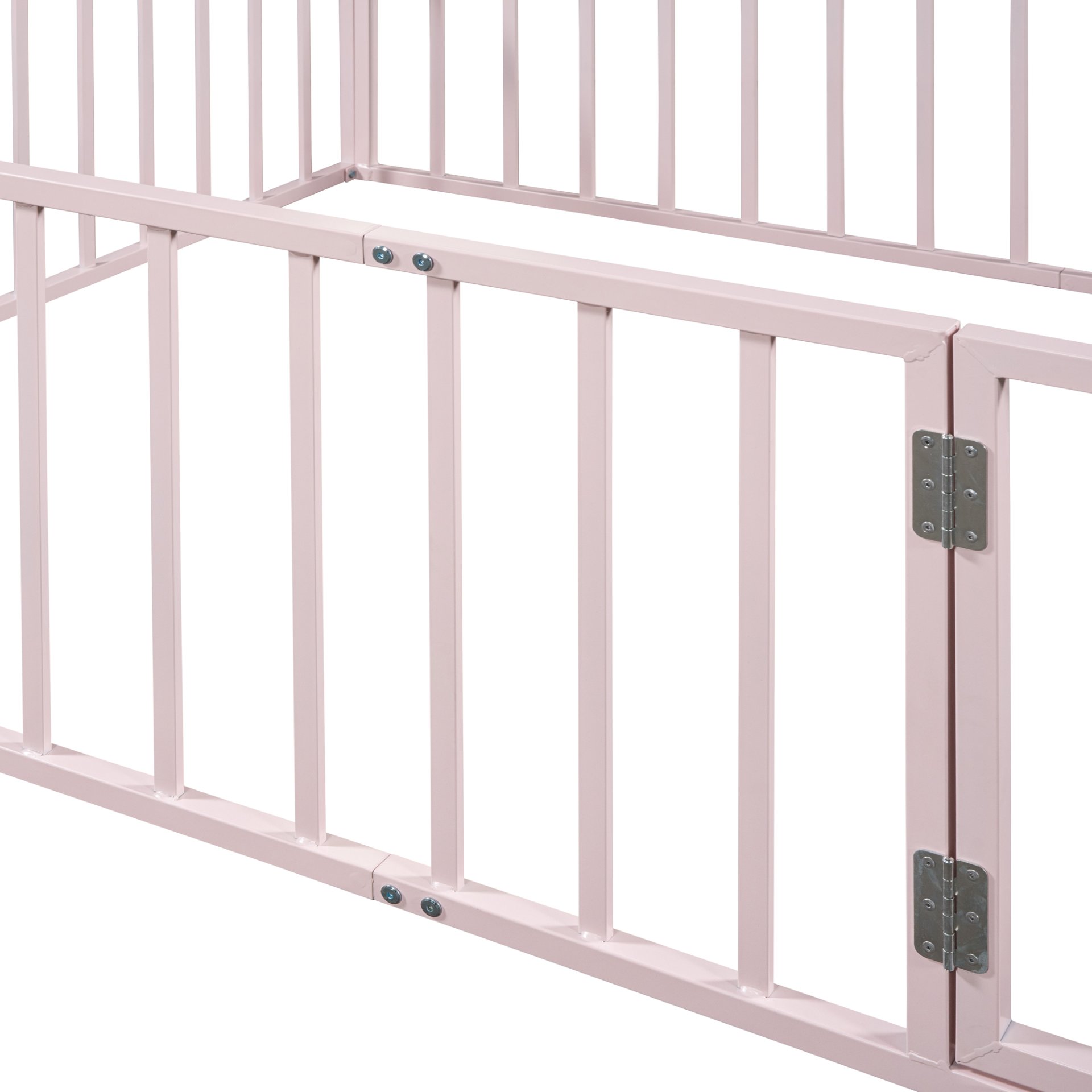 Queen Size Floor Bed Frame With Fence And Door - Pink - Image 10