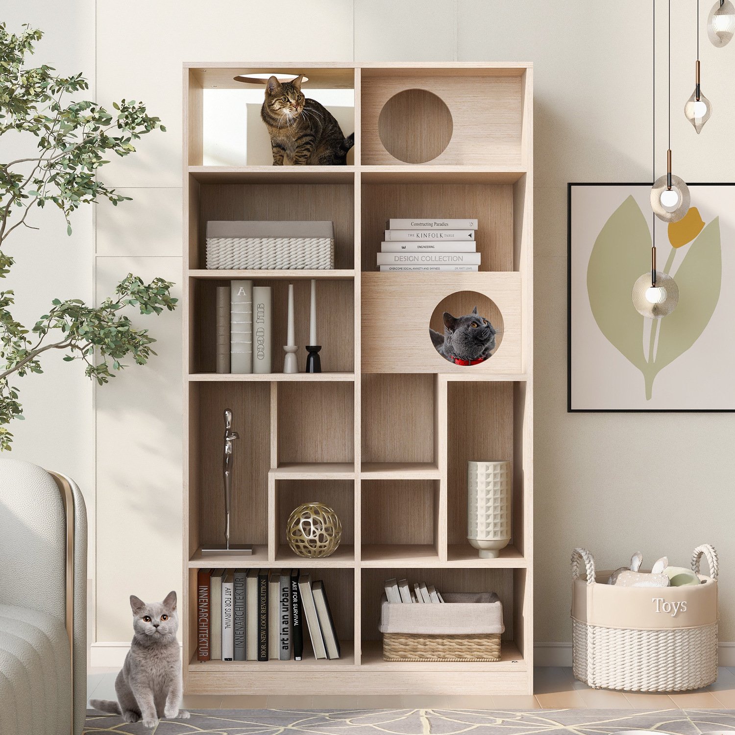Furniture Style Cat Bookcase Cat Tree Shelves - Natural - Image 5
