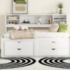 Full Size Daybed With 2 Bedside Cabinets, Upper Shelves And 4 Drawers - White - Image 17