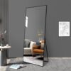 Floor Mirror Full Length Mirror Ultra Thin Aluminum Alloy Frame Modern Style Standing / Hanging Mirror Wall Mounted Mirror - Black - Image 2