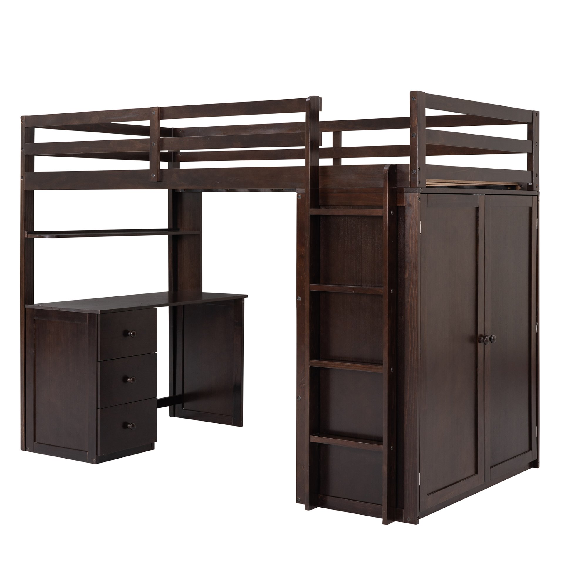 Twin Size Loft Bed With Drawers, Desk, And Wardrobe - Espresso - Image 16