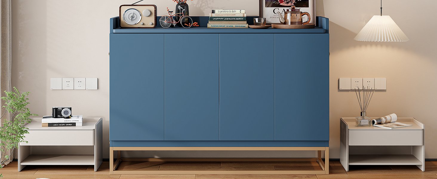 Queen Size Murphy Bed With Iron Legs, Modern Design - Blue - Image 24