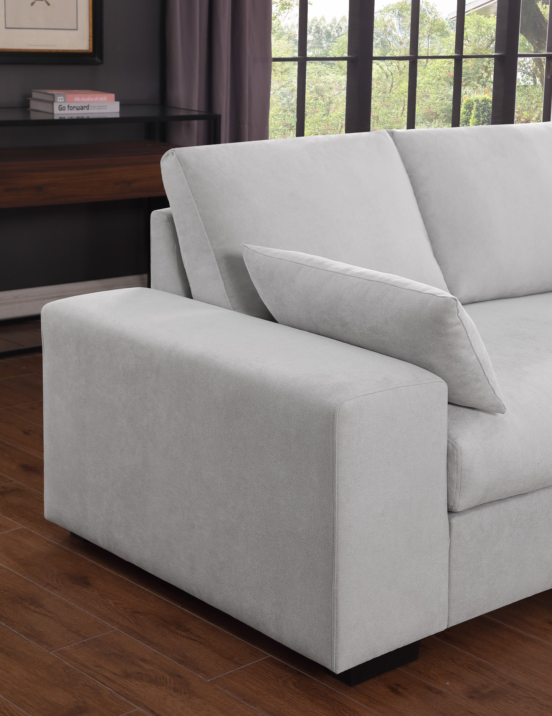 Joshua - Woven Fabric Sectional Sofa With Right Facing Chaise and Console Ottoman - Light Gray - Image 7