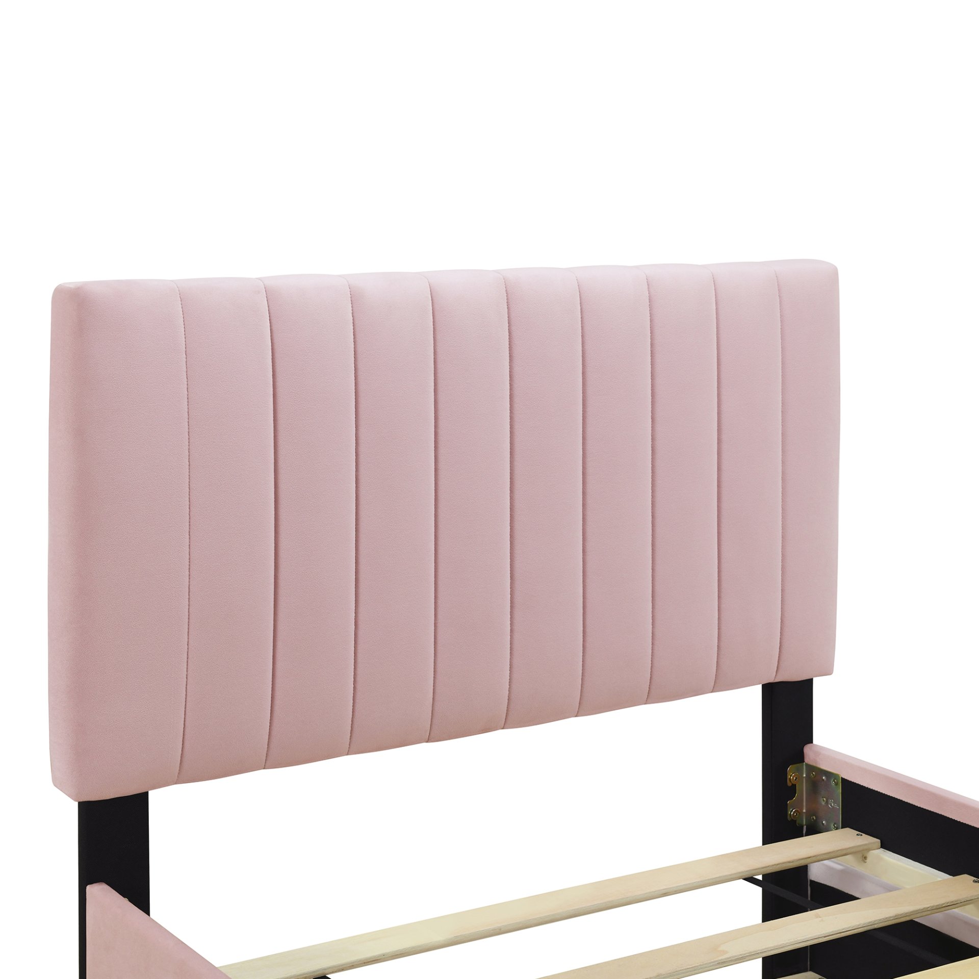 Twin Size Upholstered Platform Bed With Twin Size Trundle - Pink - Image 9