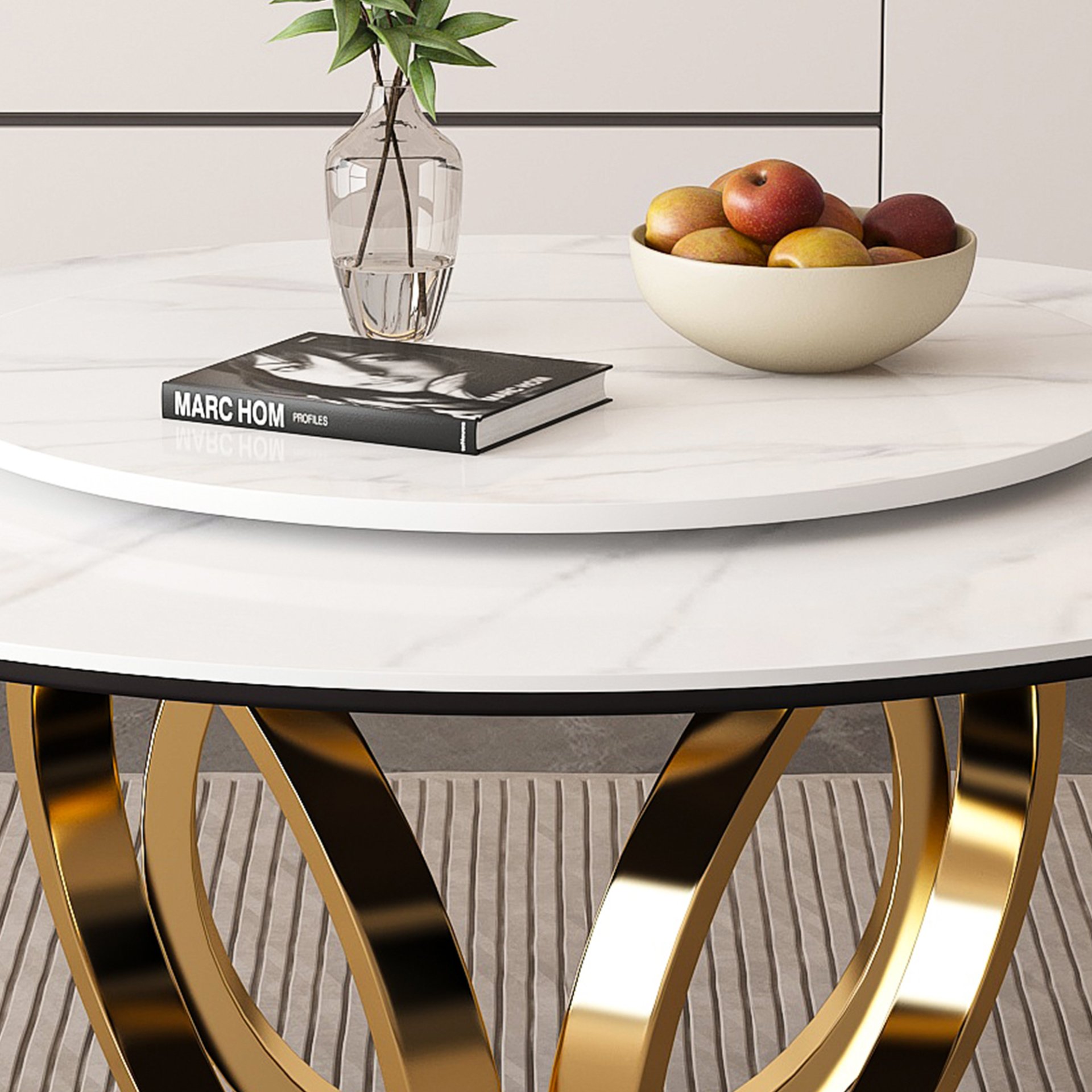Round Dining Table With 360° Smooth Lazy Susan Stain / Heat - Gold / Black / White - Image 7