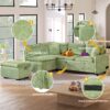 Convertible Sofa Bed Sectional Sofa Sleeper L-Shaped Sofa With A Storage Ottoman, Two Pillows, Two Power Sockets And Two USB Ports For Living Room - Green - Image 7