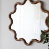 Wooden Accent Mirror With Unique Frame, Wall Mirror For Living Room Bedroom Entryway - Brown - Image 4