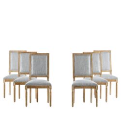French Country Dining Chairs (Set of 6) Elegant Cane Back & Upholstered Seats Rustic Solid Rubberwood - Grayish Green