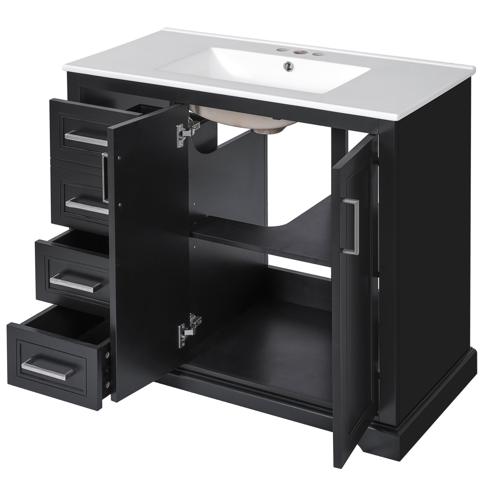 36" Bathroom Vanity With Sink, Soft Close Doors, Adjustable Shelf & 3 Drawers - Black - Image 13