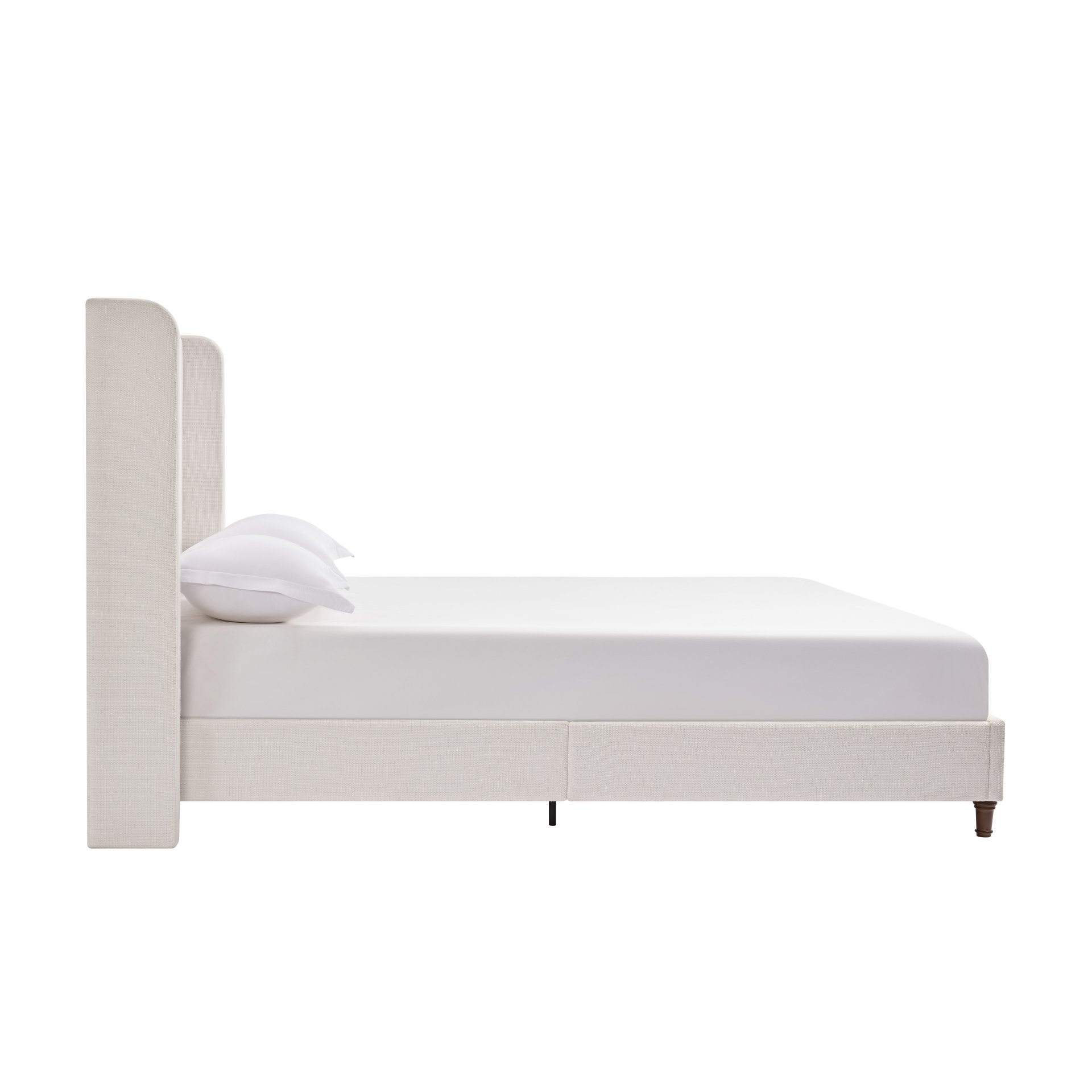 Harper - California King Size Tall Headboard Upholstered Bed Frame, Slats Base - Cream White - Image 8