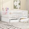 Full Size Daybed With Fence Guardrails And 2 Drawers, Convertible Floor Bed & Daybed - White - Image 18