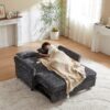 3 In 1 Loveseat Sofa Bed Chenille Fabric Pull Out Couch Sleeper Full Back Frame, Seat Frame, Armrests & 2 Pillows - Dark Gray - Image 4