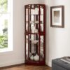 6 Shelf Corner Curio Display Cabinet With Lights, Mirrors And Adjustable Shelves (E26 Light Bulb Not Included) - Cherry - Image 5