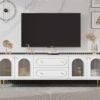 Modern TV Stand, TV Cabinet With 5 Metal Legs And Metal Handles, 2 Drawers And 2 Cabinets With Fluted Glass Doors For Living Room, Up To 80" - White - Image 4