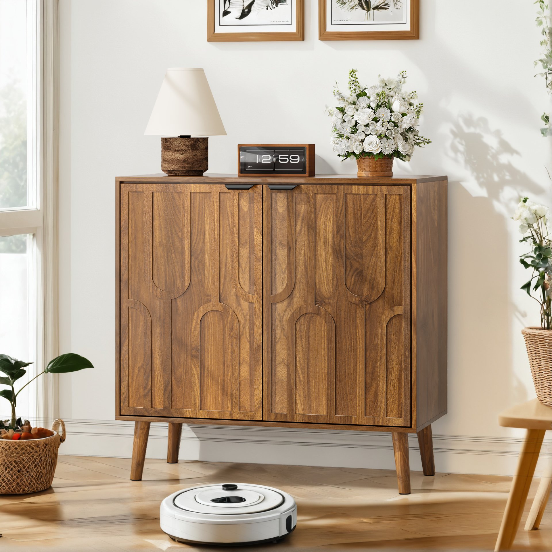 Farmhouse Style Sideboard Buffet Cabinet With Storage Bar Cabinet - Walnut - Image 4