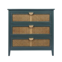 3 Drawer Cabinet - Natural Rattan, Suitable For Bedroom - Green