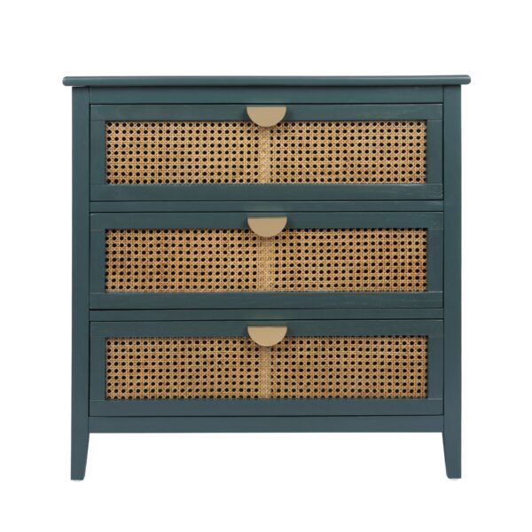 3 Drawer Cabinet - Natural Rattan, Suitable For Bedroom - Green