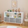 Kids Bookcase With Collapsible Fabric Drawers, Children's Book Display, Toy Storage Cabinet Organizer - White / Gray - Image 9