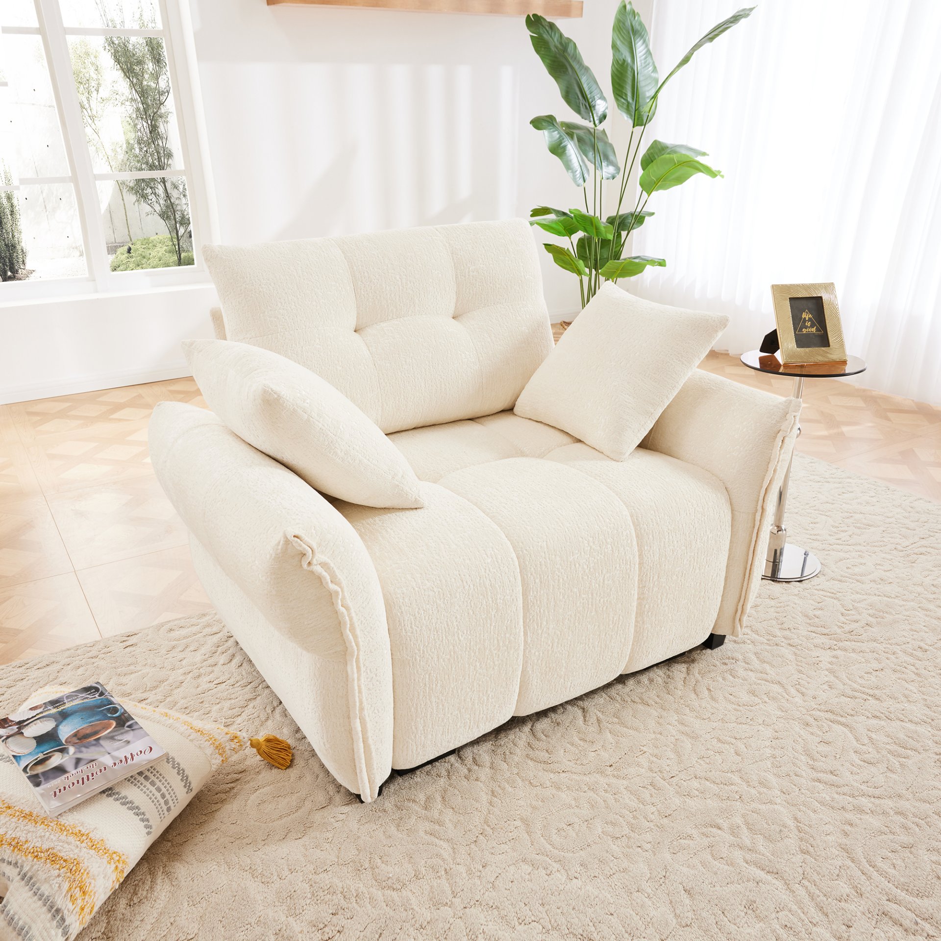 Ergonomic Single Seater Sofa With High Resilience Support Cushions And Throw Pillows, Modern Design - White - Image 2