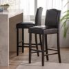 Bar Stools (Set of 2), Upholstered Barstools Armless, Rubber Wood Leg - Brown - Image 2