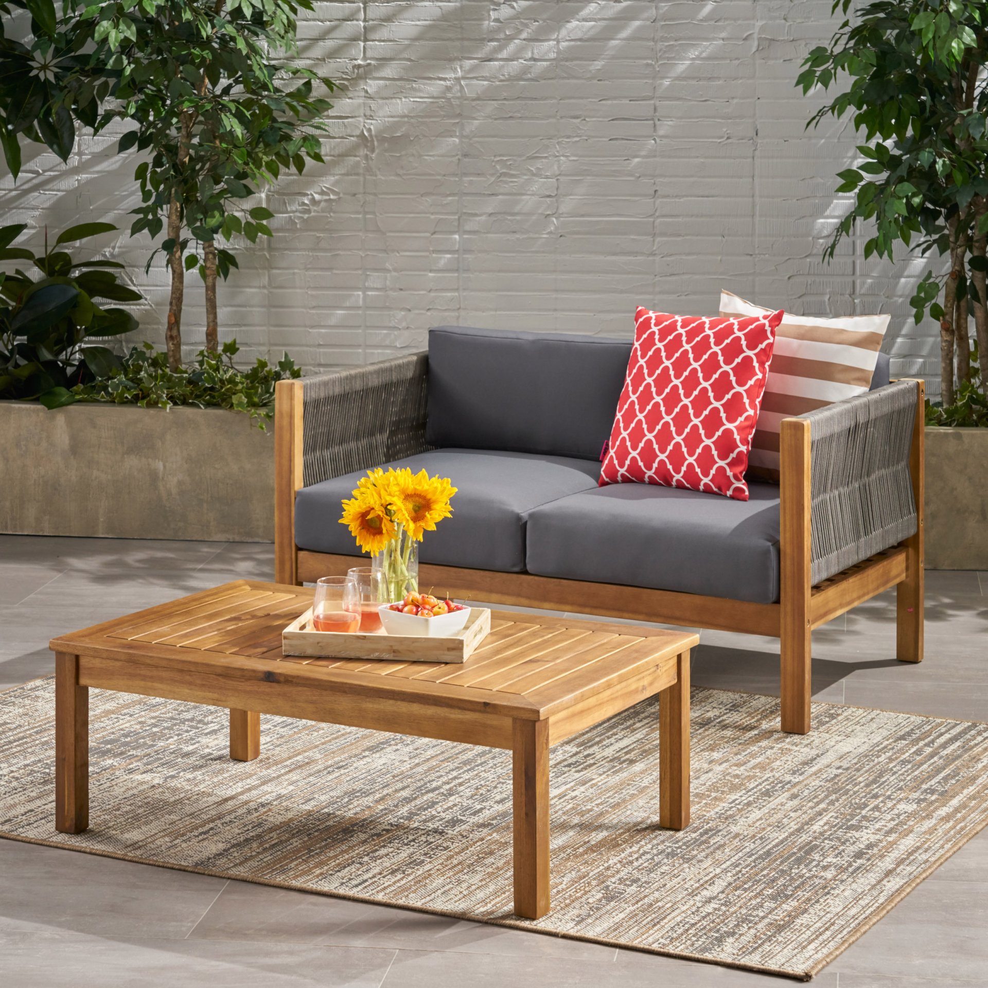 Charlotte - Outdoor And Rope 4 Seater Chat Set With Cushions - Teak - Image 4
