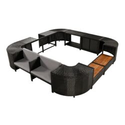 Spa Surround Spa Frame Quadrilateral Outdoor Rattan Sectional Sofa Set With Mini Sofa, Wooden Seats And Storage Spaces - Gray
