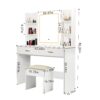 Vanity Desk With Mirror And LED Lights 3 Lighting Modes And Power Outlet 2 Spacious Drawers And Stool - White - Image 3