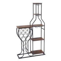 11 Bottle Wine Bakers Rack, 5 Tier Freestanding Wine Rack With Hanging Wine Glass Holder And Storage Shelves, Wine Storage Home Bar For Liquor And Wine Storage for Kitchen, Dining Room - Antique Brown / Black