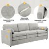 Cozy Upholstered 3 Seater Sofa Oversized Comfy Cloud Sofa Double Cushion 3 Seater Sofa Plush Cushion Sofa Couch For Living Room - Light Gray - Image 6
