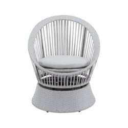 Modern Silver Swivel Wicker Lounge Chair With Xianrattan And Iron Frame, Stylish Round Design - Silver Gray