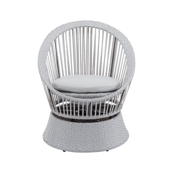 Modern Silver Swivel Wicker Lounge Chair With Xianrattan And Iron Frame, Stylish Round Design - Silver Gray