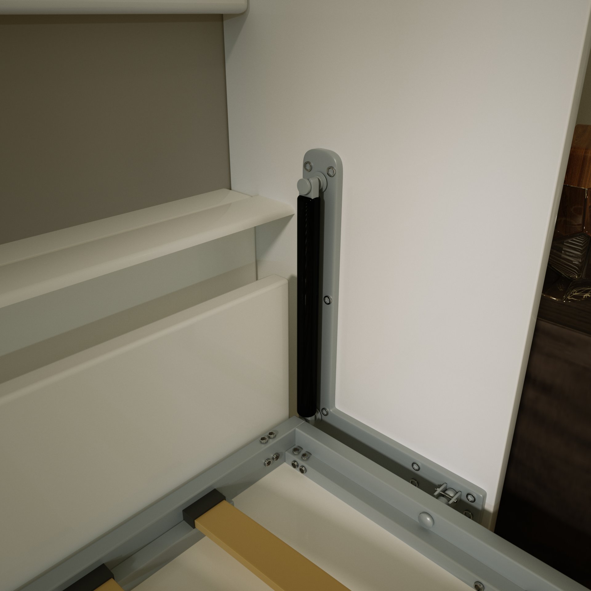 Morden Deisgn Full Size Vertical Murphy Bed With Shelf And Drawers For Bedroom Or Guestroom Wall Bed Space Saving Hidden Bed With New Style Gas Struts - White - Image 7