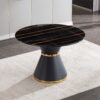 Marble Printed Round Dining Table - Black Columnar Base With Gold Annulus Not Including Chairs - Black - Image 2