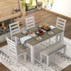 Rustic Style 6 Piece Dining Room Table Set With 4 Upholstered Chairs & A Bench - Brown / Whitewash - Image 2