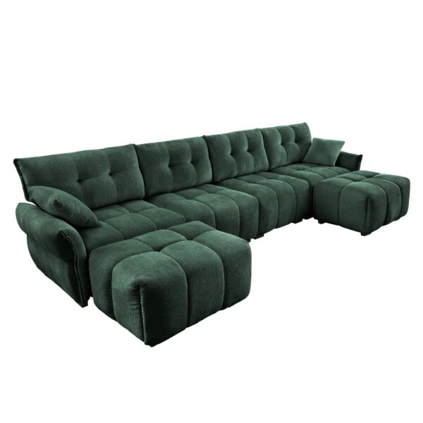 Modern Style 4 Seater Sofa Set With 2 Ottomans Frame - Premium Green