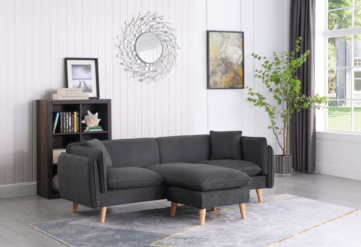 Brayden - Fabric Sectional Sofa Chaise - Dark Gray - Image 3
