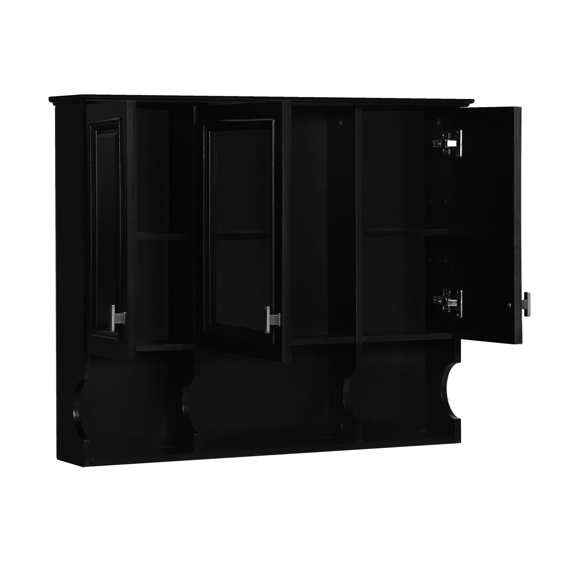Wall Mounted Bathroom Medicine Cabinet, Modern Bathroom Wall Cabinet With Mirror, Mirror Cabinet With Open Shelves - Black - Image 14