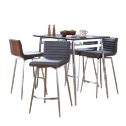 Marcel Mason - 5 Piece Swivel Contemporary Counter Height Dining Set - Chrome - Black / Walnut / Gray