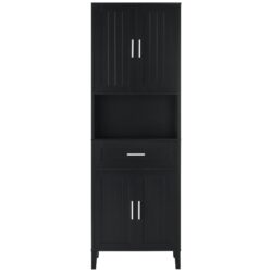 Freestanding Tall Bathroom Cabinet With Soft Close Doors And Adjustable Shelves - Black