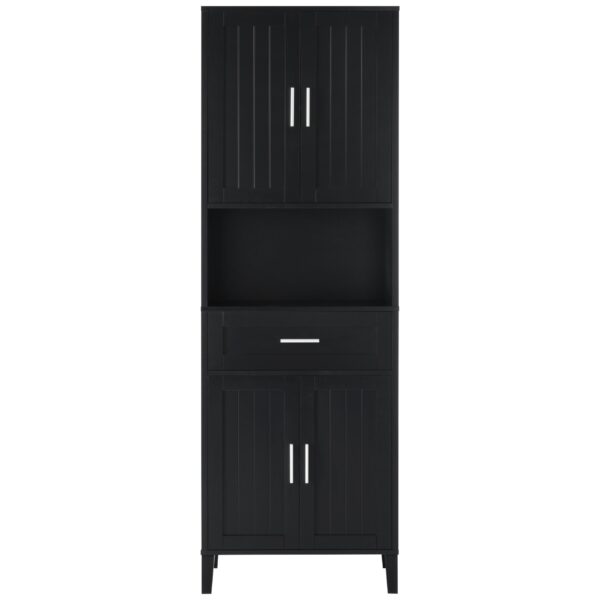 Freestanding Tall Bathroom Cabinet With Soft Close Doors And Adjustable Shelves - Black