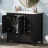Bathroom Vanity With Ceramic Sink Combo, Abundant Storage Cabinet 2 Soft Close Doors And 5 Drawers - Black - Image 4